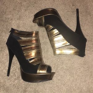 Black and Bronze Peeptoe Heels